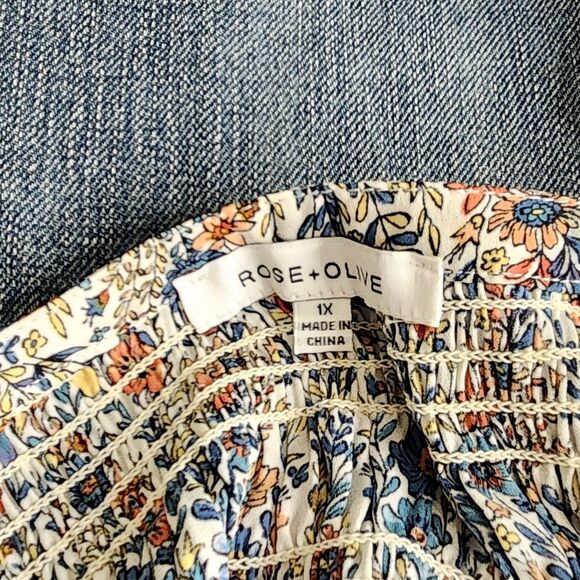 Rose & Olive top Floral button V-neck lightweight Boho Cottagecore Office 1X - Picture 5 of 6